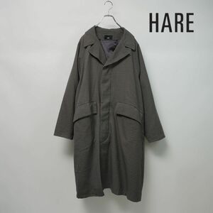 美品 HARE ハレ チェック柄 ライナー付きチェスター風ロングコート 冬物アウター メンズ 茶色系 ブラウン系 サイズS*LC683