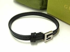 ■新品同様■ GUCCI グッチ パテントレザー ラインストーン ブレスレット アクセサリー レディース ブラック系 AR4557