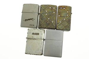 NPSJ6-12-37 Zippo ジッポ ライター ロゴ ラインストーン EVERLASTING 5点セット まとめ売り シルバー 着火未確認 ジャンク