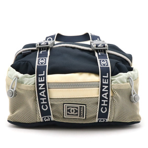 CHANEL シャネル スポーツライン ココマーク ウエストバッグ ボディバッグ 2WAY ハンドバッグ ナイロンキャンバス ネイビー グレー A27892