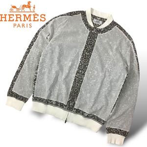 s252 良品 レア HERMES エルメス ジップアップ ジャケット ブルゾン 43/17 花柄 コットン100% フランス製 正規品 アウター ユニセックス