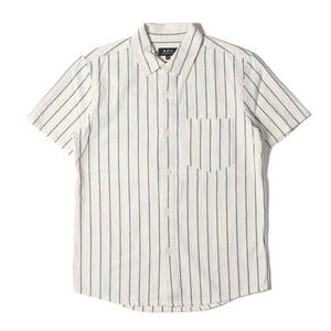 A.P.C. アーペーセー シャツ サイズ:XS ストライプ クレープ織り 半袖シャツ アイボリー ネイビー トップス カジュアルシャツ