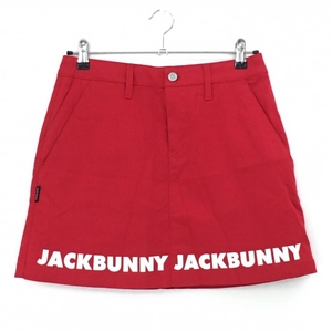 【超美品】ジャックバニー スカート レッド×白 裾ロゴ 内側インナーパンツ レディース 2(L) ゴルフウェア Jack Bunny