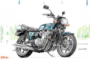 Ａ４プリントです　カワサキ　KZ1300　水彩画　バイクイラスト　　　