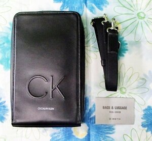 未使用 ck Calvin Klein No.816151 CKカルバン・クライン ロゴス レザーミニショルダーバッグ ブラック 牛革 タテ型 箱なし