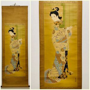 【自宅保管品/旧家蔵出し】美人画/浮世絵師/古い掛け軸/(掛軸)/肉筆/紙本/日本画/骨董/古美術/絵画/美術品/浮世絵/写真をご覧ください。