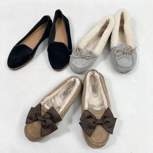 ◆ UGG アグ フラット シューズ 3足 まとめ モカシン ローファー 靴 ムートン レザー SOLANA BONNIE サイズMIX レディース 中古品 1.26kg