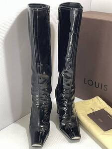 極美品■ LOUIS VUITTON ルイヴィトン レザーエナメルレザー ロングブーツ 黒 付属品全揃い 23.5cm