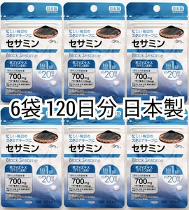 匿名配送 毎日のスタミナキープにセサミン×6袋120日分120錠(120粒)日本製無添加サプリメント健康食品黒ゴマエキス サントリーでは有ません