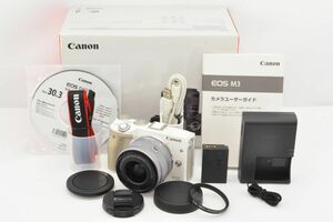 美品★Canon キャノン EOS M3 レンズキット ホワイト EF-M15-45mm F3.5-6.3 IS STM 付属 ミラーレス一眼カメラ★元箱付き R2608