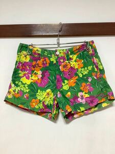 C-1345 RALPH LAUREN ラルフローレン 花柄 ショートパンツ ハーフパンツ 4 レディース グリーン系 半パン 短パン トロピカル柄