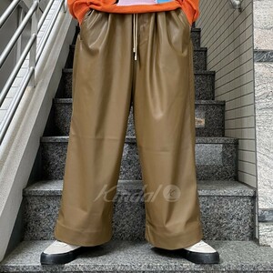 Hed Mayner　 22AW JUDO PANTS Brown Faux Leatherフェイクレザーストレッチワイド 商品番号：8069000083071