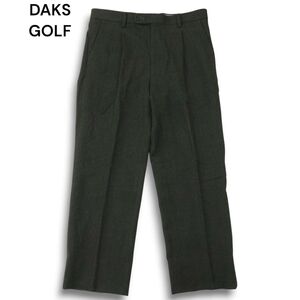 美品★ DAKS GOLF ダックス ゴルフ 秋冬 ロゴ刺繍★ ヘリンボーン タック入り スラックス パンツ Sz.80　メンズ 灰 日本製　A4B05699_B#Q