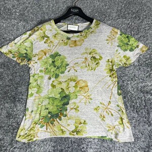 【現行品/希少】グッチ GUCCI 半袖 Tシャツ カットソー トップス 花柄 ブルームス フローラ リネン 麻 S~M メンズ 国内正規品 グレー