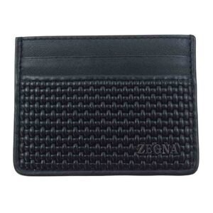 ゼニア ZEGNA PELLETESSUTA leather card case レザー カード ケース ブラック系【中古】