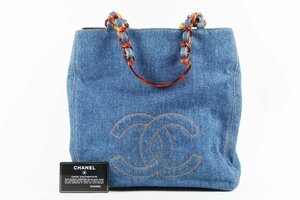 【美品】CHANEL シャネル デニム べっ甲チェーン トートバッグ ココマーク【QB57】