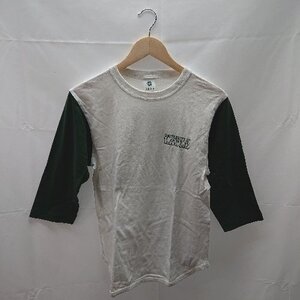 ◇ UNIVERSITY OF HAWAII ヴィンテージ加工 カレッジプリント 5分袖 Tシャツ サイズF オフホワイト グリーン メンズ E