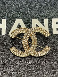 1000円～正規品 極美品 シャネル CHANEL ビックココマーク ラインストーン GP ブローチ ヴィンテージ ゴールドカラー 刻印あり