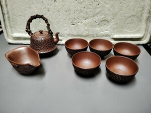 煎茶道具　古備前　急須 茶器 湯冷まし　煎茶碗　龍山　湯呑 茶器揃 備前焼　時代物