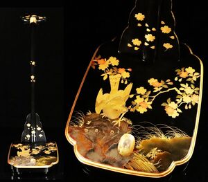 江戸期 大名家伝来品 時代秀逸武具 金蒔絵花鳥文 御太刀掛 刀掛 刀装具 極上品[612169rr]