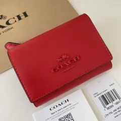 COACH コーチ　三つ折り財布　ブライトポピー　レッド　赤色　ミニウォレット