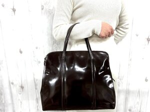 極美品 PRADA プラダ トートバッグ ハンドバッグ バッグ パテントレザー 茶 A4収納可 79757Y