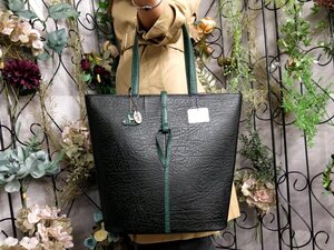 ●超美品●dini ディーニ●チャーム●本 アルパカ 革●トート バッグ●黒 グリーン●シルバー金具●肩掛け●A4 収納●書類 かばん●Js52402