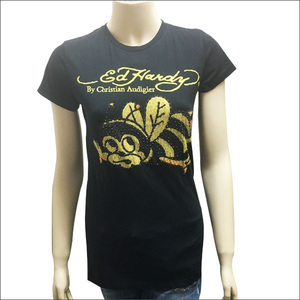 アメリカ限定　Ed Hardy レディース ＢＥＥ ビー スワロ ストーン 半袖 Tシャツ ブラック Mサイズ