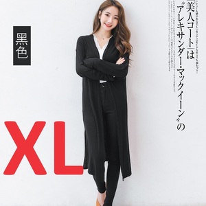 【10】ロングカーディガン・ロングアウターウェア・羽織る　ブラック　XL　№3469883