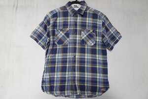 Dickies/ディッキーズ/半袖シャツ/マドラスチェック柄/両胸ポケット/白ステッチ糸/裾ラウンドカット/青/ブルー/紺/Mサイズ(8/27R)