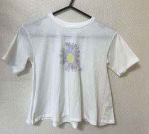 サンカンシオン 女の子 子供服 半袖 カットソー Tシャツ フラワープリント 130 白 花