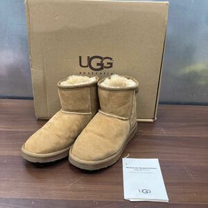 UGG アグ オーストラリア ムートン ショート ブーツ 防寒 ボア ショート レディース ベージュ サイズ 25cm シープスキン US7 箱付