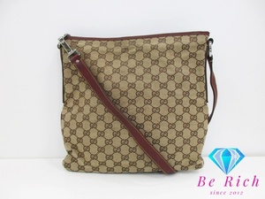 グッチ GUCCI GGキャンバス ショルダーバッグ 113013 レザー 茶 ブラウン ボルドー 手提げ トートバッグ【中古】bk8529