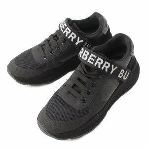 【バーバリー】Burberry　Ronnie Zig Low Sneakers ロゴ ベルクロスニーカー ブラック 37 【中古】187078