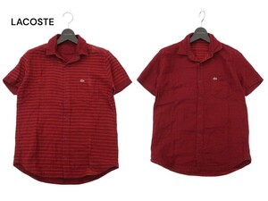 LACOSTE ラコステ 春夏 ワニ刺繍★ 2way リバーシブル ダブルガーゼ 半袖 ボーダー シャツ Sz.2　メンズ　A4T06124_5#A