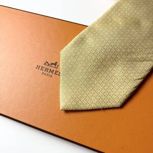 H柄 ニューH ファソネH織タイ H織り エルメス　HERMES　ネクタイ　シルク100％ 美品 イエローゴールド　2410-562