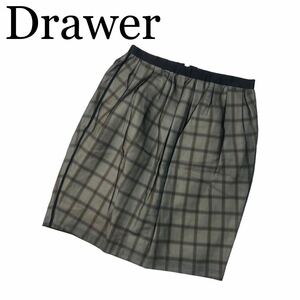 Drawer ドロワー スカート 黒/クリーム色 チェック サイズ36 ひざ丈