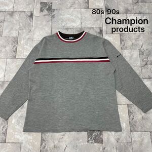 80s 90s Champion products sweat スウェット チャンピオンプロダクツ ヴィンテージ 袖刺繍 長袖 ボーダー グレー サイズM 玉FL3876