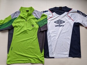 汚れ痛み スポーツTシャツ2枚 SALEWA Lサイズ umbro Mサイズ Tシャツ サレワ　グリーン アンブロ　ホワイト、胸元にロゴ