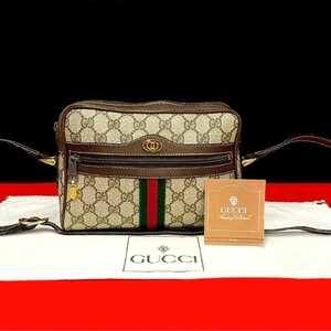 極 美品 GUCCI グッチ オールドグッチ シェリーライン GG ロゴ 柄 レザー 本革 ミニ ショルダーバッグ ポシェット ブラウン 39019