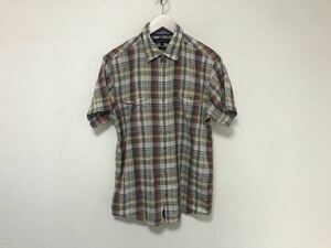 本物トミーヒルフィガーTOMMYコットンチェック柄ドレス半袖シャツビジネススーツアメカジサーフメンズXLベージュ