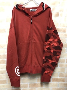 A BATHING APE アベイシングエイプ camo shark full zip hoodie レッド L 111407714