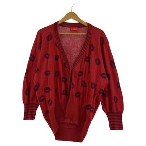 ゆうパケットOK Vivienne Westwood Red Label ヴィヴィアンウエストウッド レッドレーベル 総柄 Vネック カーディガン size2/レッド