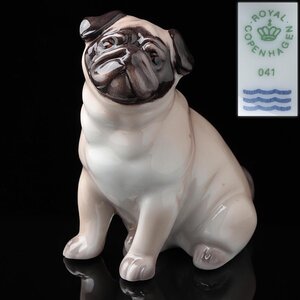 EW864 【ROYAL COPENHAGEN】ロイヤルコペンハーゲン # 041 フィギュリン 犬「パグ」置物 高7.5cm 美品