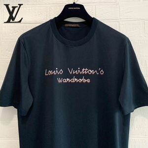 ☆未使用LOUIS VUITTON ルイヴィトン グラフィカルロゴ プリント 半袖 Tシャツ 濃紺 コットンカットソー メンズ サイズ L