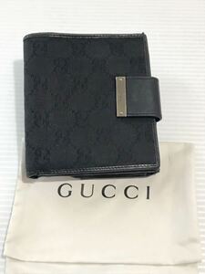 即決◆ GUCCI グッチ GG レザーキャンパス　二つ折り財布 黒