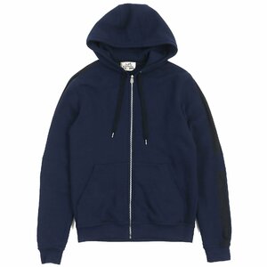 良品△HERMES エルメス 21SS ランH コットン100％ 裏起毛 ジップアップ フーディ スウェット パーカー ネイビー XS 伊製 正規品 メンズ