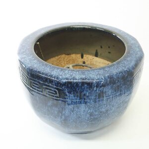 海鼠釉 なまこ 雷紋 陶器製 手焙り火鉢 瓶掛 睡蓮鉢 メダカ鉢 茶道具 五徳付き★102h11