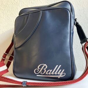 【現行モデル!! 美品!!】Bally バリー ショルダーバッグ サコッシュ ボディ トレスポ ビジネス レザー 本革 メンズ ネイビー 斜め掛け◎