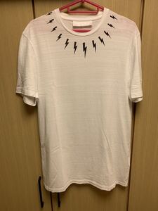 正規 19SS Neil Barrett ニールバレット 首周 小 BOLT ボルト クルーネック Tシャツ 白 S BJT210S F521S